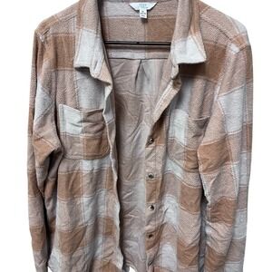 Time and Tru Women's Tan Plaid Shirt Jacket Size Large
